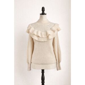 H&M Cream Ruffle Knit Sweater Women’s Size XS Mock Neck NWT